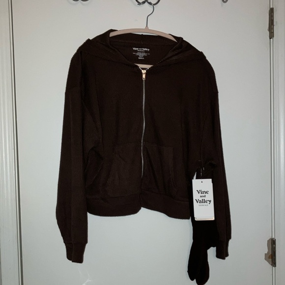 vine & valley Tops - Vine Valley Brown Zip-Up Hoodie